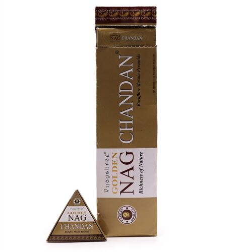JBackF-02 - 42g Jumbo Golden Nag - Chandan Back Flow Incense Cones - Sold in 12x unit/s per outer
