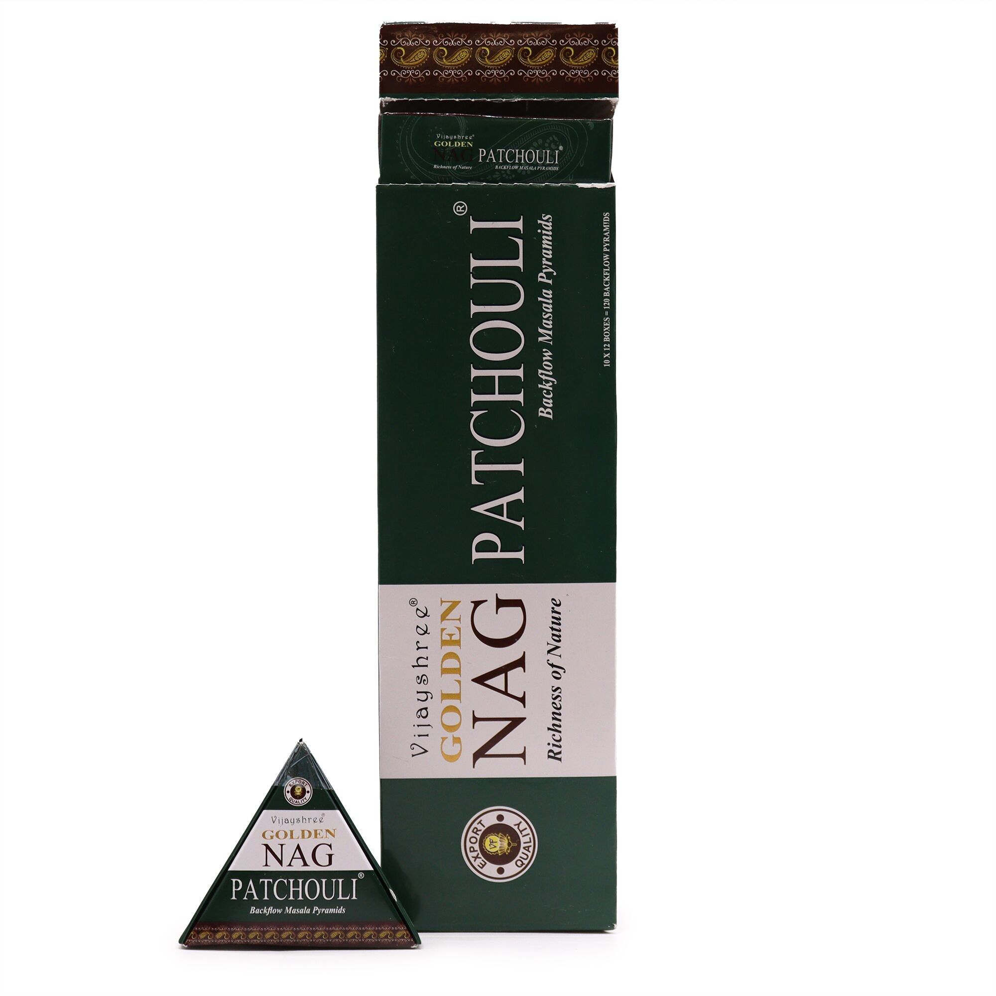 JBackF-03 - 42 g Jumbo Golden Nag - Patchouli Back Flow Räucherkegel - Verkauft in 12 Stück pro Packung