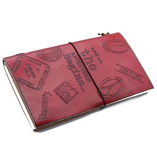 MSJ-01 - Handmade Leather  Journal- The Adventure Begins - Red 22x12x1.5 cm (80 pages) - Sold in 1x unit/s per outer