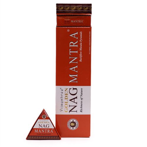 JBackF-07 - 42g Jumbo Golden Nag - Mantra Back Flow Incense Cones - Sold in 12x unit/s per outer