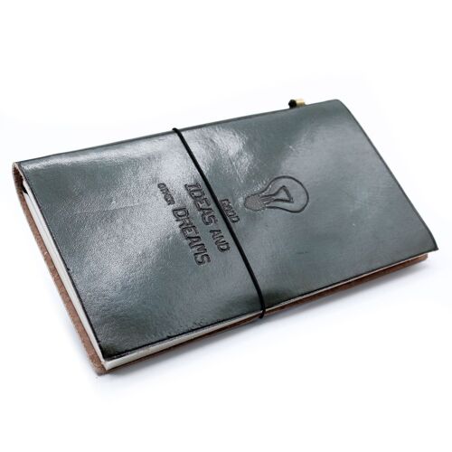 MSJ-03 - Handmade Leather Journal - Good Ideas and Other Dreams - Grey 22x12x1.5 cm (80 pages) - Sold in 1x unit/s per outer