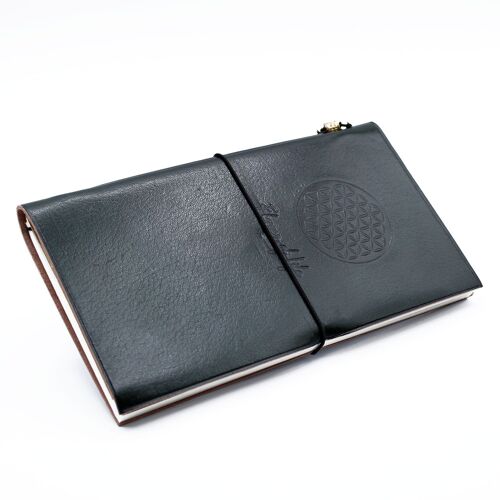 MSJ-06 - Handmade Leather Journal - Flower of Life - Green 22x12x1.5 cm (80 pages) - Sold in 1x unit/s per outer