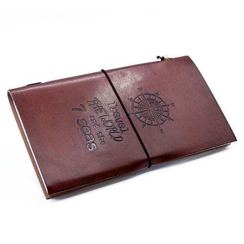 MSJ-10 - Handmade Leather Journal - Travel the World - Brown 22x12x1.5 cm (80 pages) - Sold in 1x unit/s per outer