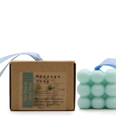 MSPS-02 – Einzel-Massageseifen in Schachteln – Teebaum und Aloe Vera – verkauft in 3 Einheiten pro Packung