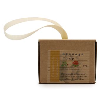 MSPS-06 - Savons de massage simples en boîte - Géranium et bois de santal - Vendus en 3x unité/s par extérieur 2