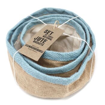 NATJB-03 - Lot de 3 paniers en jute naturel - Bleu sarcelle - Vendu en 3x unité/s par extérieur 2