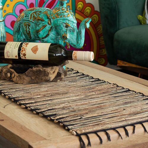 NatPM-14 - Water Hyacinth Natural Table Runner - Black Tiger with Fringe - 150cm - Sold in 1x unit/s per outer