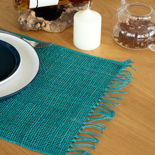 NatPM-07 - Seagrass Fringe Natural Placemat - Turquoise - Sold in 1x unit/s per outer