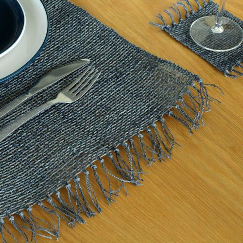 NatPM-08 - Seagrass Fringe Natural Placemat - Charcoal - Sold in 1x unit/s per outer