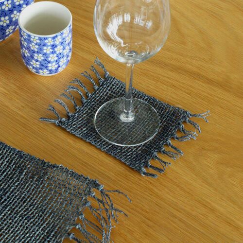 NatPM-12 - Seagrass Fringe Natural Coaster - Charcoal - Sold in 4x unit/s per outer