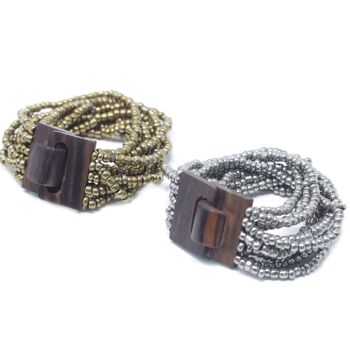 Nbang-03 - Fermoir jonc multi-perles en bois - Asst or/bronze - Vendu en 12x unité/s par extérieur 1