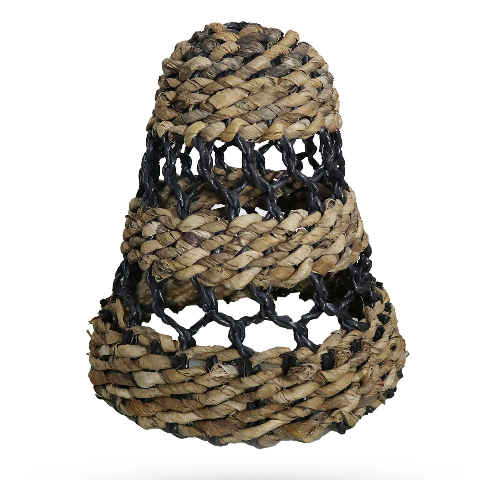 NLAS-02L - Large Natural Banana Leaf & Hitam Raffia Lamp Shade - H:36xD:34cm - Sold in 1x unit/s per outer