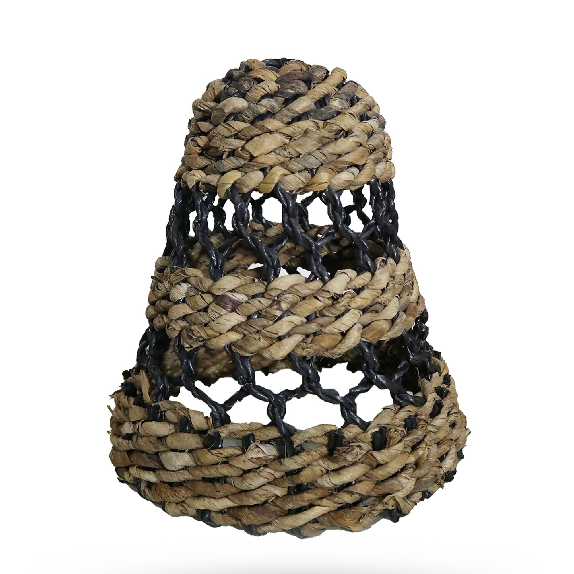 NLAS-02M - Medium Natural Banana Leaf & Hitam Raffia Lamp Shade - H:30xD:26cm - Sold in 1x unit/s per outer
