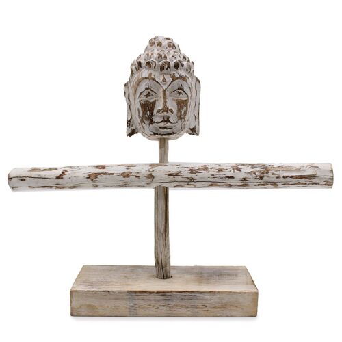 NJS-02 - Single Branch & Buddha Stand - Whitewash - Sold in 1x unit/s per outer