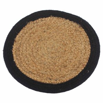 NPMAT-04 - Set de Table Naturel - Jute & Coton 30cm - Bordure Noire - Vendu en 4x unité/s par extérieur 1