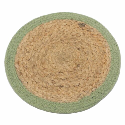 NPMAT-03 - Natural Place Mat - Jute & Cotton 30cm - Olive Border - Sold in 4x unit/s per outer