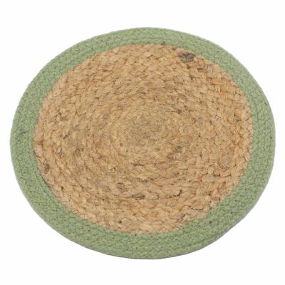 NPMAT-03 - Tovaglietta all'americana naturale - Iuta e cotone 30 cm - Bordo verde oliva - Venduto in 4 unità per esterno