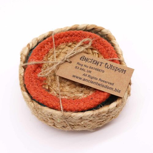 NPMAT-17 - Natural Coaster - Jute & Cotton 10cm  (set of 6) Mixed colours in basket - Sold in 1x unit/s per outer