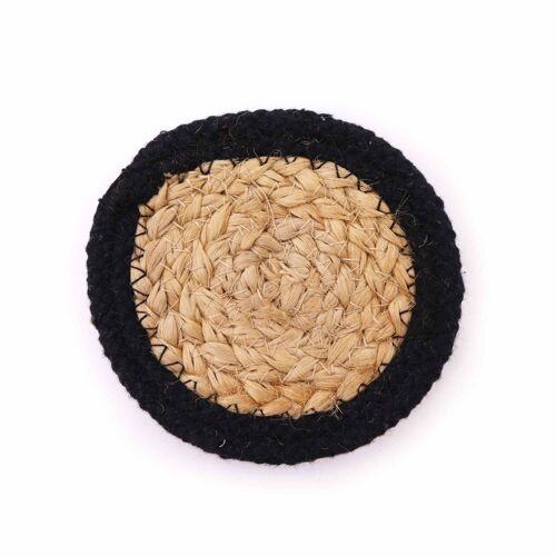 NPMAT-14 - Natural Coaster - Jute & Cotton 10cm  (set of 4) - Black Border - Sold in 1x unit/s per outer