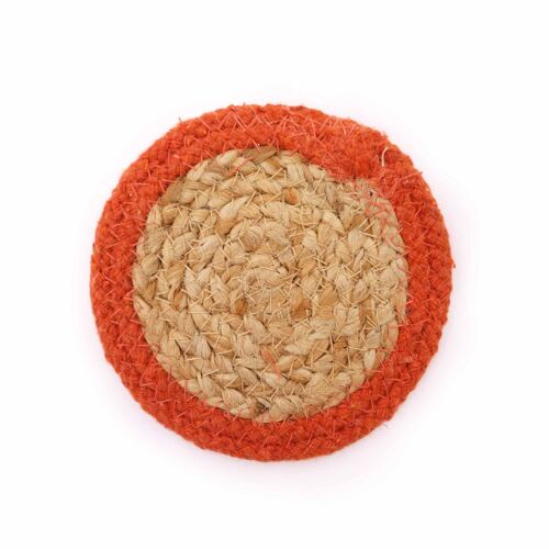 NPMAT-15 - Natural Coaster - Jute & Cotton 10cm  (set of 4) - Clay Border - Sold in 1x unit/s per outer