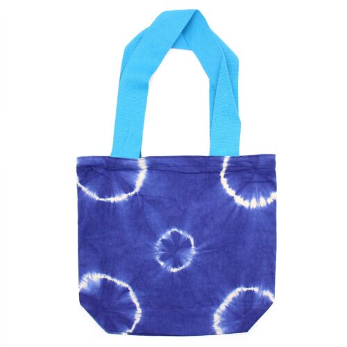 NTDB-01 - Natural Tie-Dye Cotton Bag (8oz) - 38x42x12cm - Blue Rings - Blue Handle - Sold in 1x unit/s per outer