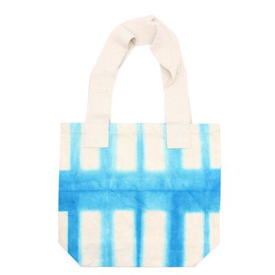 NTDB-03 - Bolsa de Algodón Natural Tie-Dye (8oz) - 38x42x12cm - Bloques Azul Cielo - Mango Natural - Se vende en 1x unidad/s por exterior