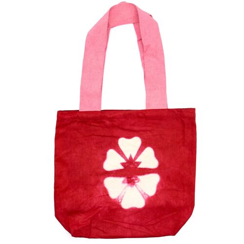 NTDB-04 - Natural Tie-Dye Cotton Bag (8oz) - 38x42x12cm - Maroon Flower - Pink Handle - Sold in 1x unit/s per outer