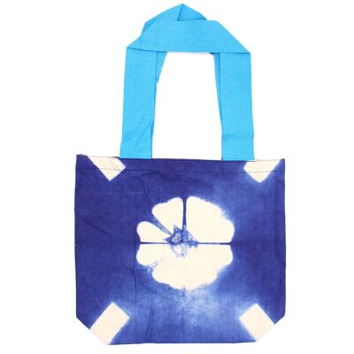 NTDB-05 - Bolsa de algodón natural Tie-Dye (8oz) - 38x42x12cm - Flor azul - Asa azul - Se vende en 1x unidad/es por exterior