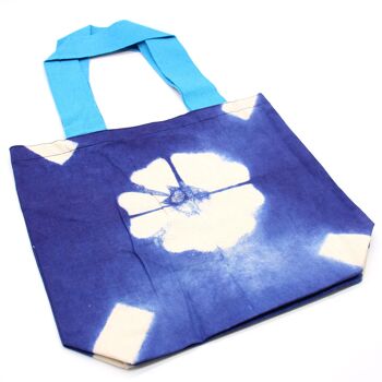 NTDB-05 - Sac en coton naturel tie-dye (8oz) - 38x42x12cm - Fleur bleue - Poignée bleue - Vendu en 1x unité/s par extérieur 3