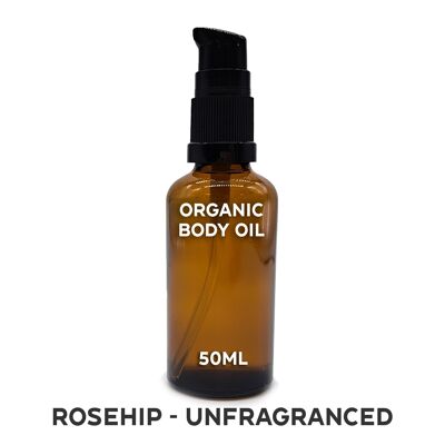 OBOUL-01 - Olio per il corpo biologico 50 ml - Rosa canina (senza profumo) - Etichetta bianca - Venduto in 10 unità/i per confezione