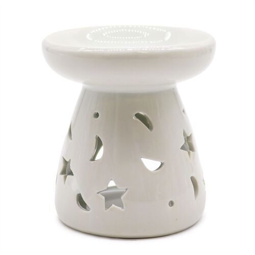 OBCW-02 - Lrg Classic White Oil Burner - Moon & Star - Sold in 1x unit/s per outer