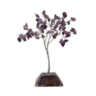OGemT-02 - Árbol de piedras preciosas con base de orgonita - 80 piedras - Amatista - Vendido en 1x unidad/s por exterior