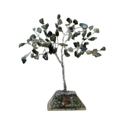 OGemT-04 - Árbol de piedras preciosas con base de orgonita - 80 piedras - Ágata musgosa - Vendido en 1x unidad/s por exterior