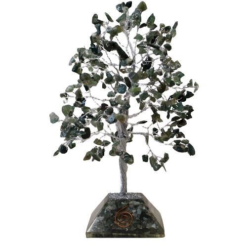 OGemT-12 - Gemstone Tree with Orgonite Base - 320 Stones - Moss Agate - Sold in 1x unit/s per outer