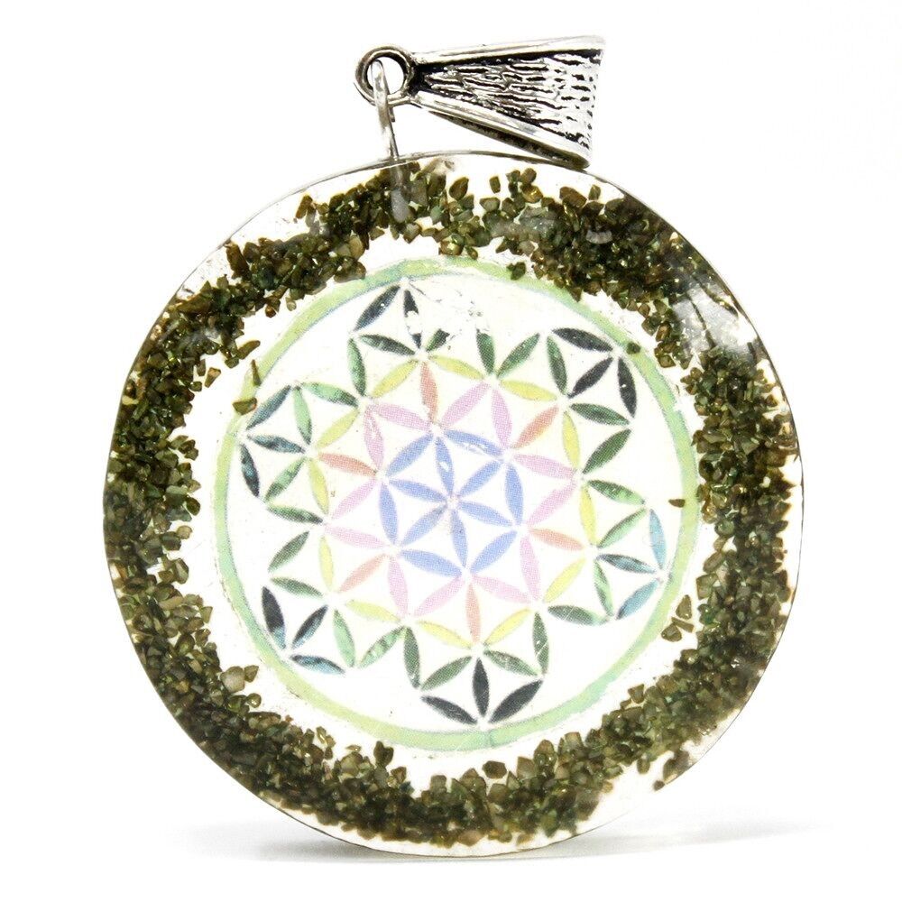 OPP-04 - Pendente Orgonite Power - Mandala in pietra verde - Venduto in 3x unità per esterno