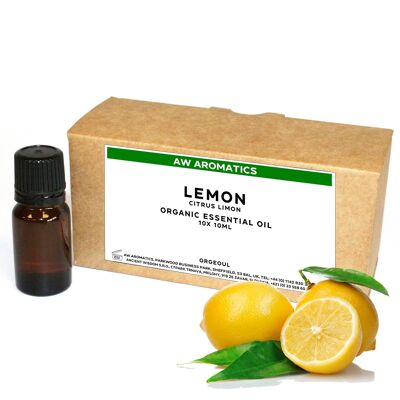 OrgeoUL-07 - Olio essenziale biologico di limone 10 ml - Etichetta bianca - Venduto in 10 unità/s per confezione esterna