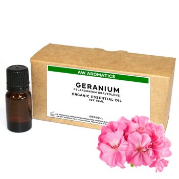 OrgeoUL-10 - Huile Essentielle de Géranium Bio 10 ml - Étiquette Blanche - Vendue en 10x unité/s par extérieur