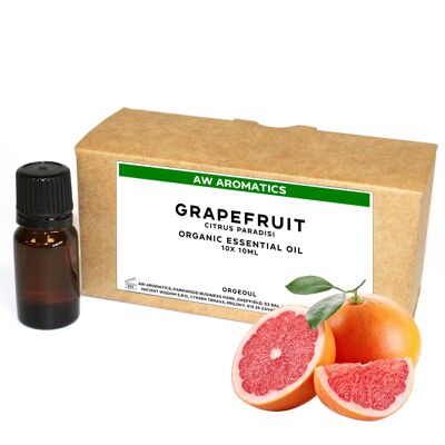 OrgeoUL-15 - Aceite esencial orgánico de pomelo 10 ml - Etiqueta blanca - Se vende en 10 unidades por exterior