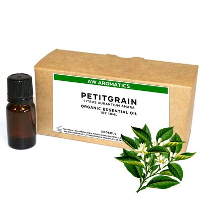 OrgeoUL-18 - Olio essenziale biologico Petitgrain 10 ml - Etichetta bianca - Venduto in 10 unità/i per confezione esterna