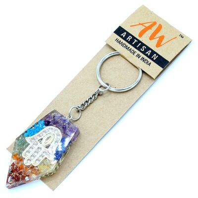 OrgK-06 - Orgonite Power Keyring - Gemstone Chakra Hamsa - Vendido en 1x unidad/es por exterior