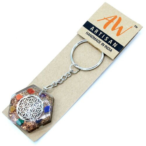 OrgK-09 - Orgonite Power Keyring - Octagon Flower of Life - Sold in 1x unit/s per outer