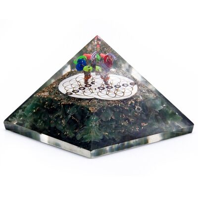 Orgn-18 - Piramide di Orgonite - Acewnturina verde e Fiore della Vita - 70 mm - Venduto in 1x unità/i per esterno