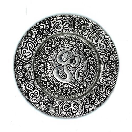 PAIH-01 - Polished Aluminium Om Round Incense Holder 11cm - Sold in 6x unit/s per outer