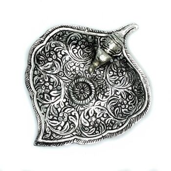 PAIH-06 - Porte-encens feuille d'éléphant en aluminium poli 11 cm - Vendu en 6x unité/s par extérieur 1