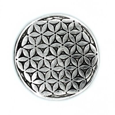 PAIH-07 - Räucherstäbchenhalter „Blume des Lebens“ aus poliertem Aluminium, 11 cm – Verkauft in 6 Stück pro Umkarton