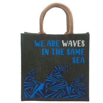 PJB-01 - Sac en jute imprimé - We are Waves - Gris, bleu et naturel - Vendu en 3x unité/s par extérieur 2