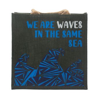 PJB-01 - Sac en jute imprimé - We are Waves - Gris, bleu et naturel - Vendu en 3x unité/s par extérieur 3