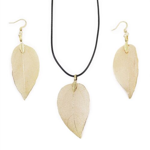 POT-02 - Necklace & Earring Set - Bravery Leaf - Gold - Sold in 1x unit/s per outer