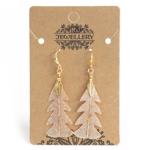 POT-16B - Earrings - Festive Fir Leaf - Gold - Sold in 1x unit/s per outer