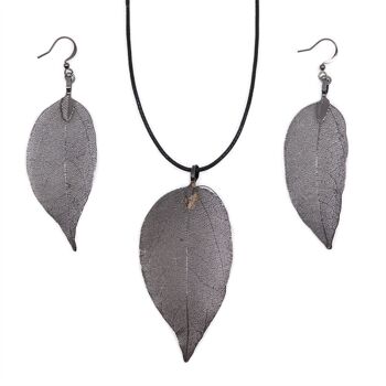 POT-04 - Ensemble collier et boucles d'oreilles - Feuille de bravoure - Étain - Vendu en 1x unité/s par extérieur 1